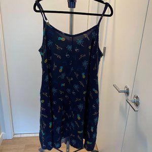 Torris Navy Tropics Print Challis Mini Trapeze Dress Size 1